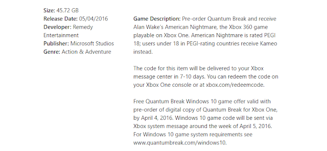 Не все игроки получат Alan Wake American Nightmare за предзаказ Quantum Break: с сайта NEWXBOXONE.RU