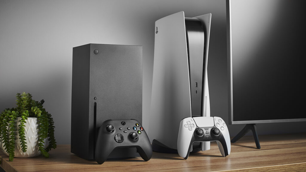 Сравнение размеров Xbox Series X и Playstation 5 с телевизорами разных диагоналей