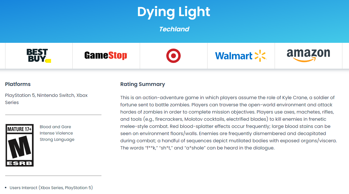 Dying Light для Xbox Series X | S получила возрастной рейтинг: с сайта NEWXBOXONE.RU