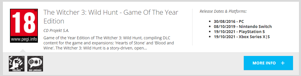 The Witcher 3: Wild Hunt получил рейтинг для Xbox Series X | S, релиз может быть очень близок: с сайта NEWXBOXONE.RU