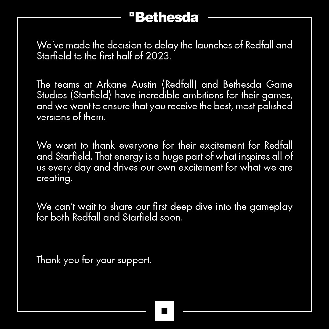 Официально: Bethesda перенесла Starfield и Redfall на 2023 год