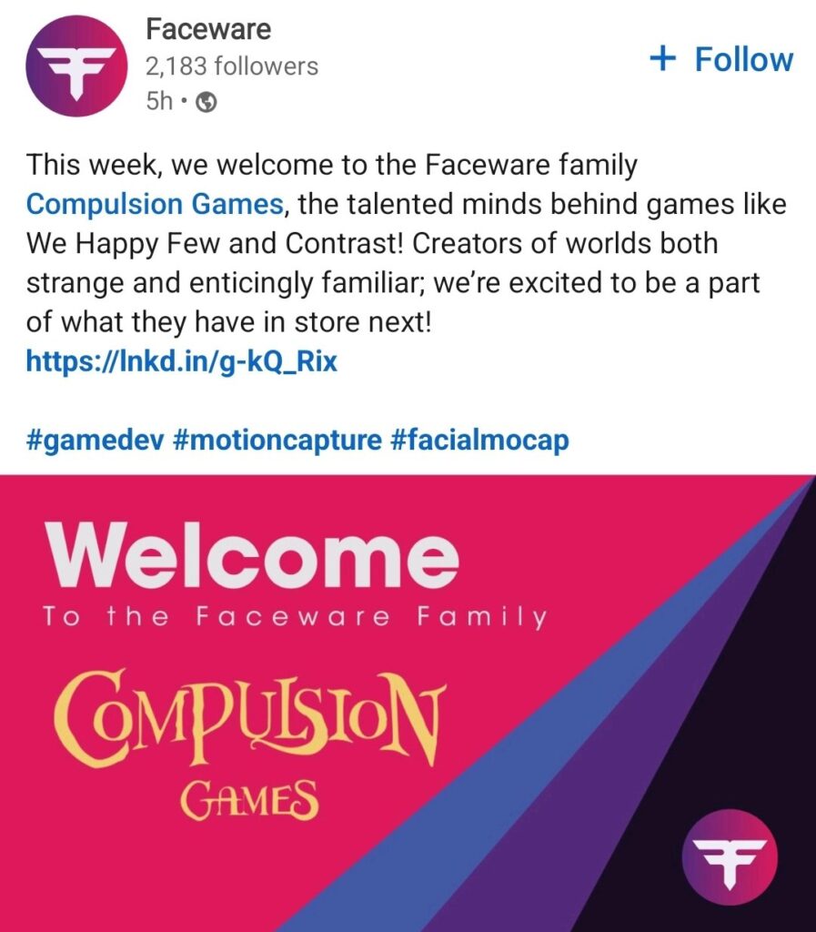 Compulsion Games работает совместно с Faceware над новым проектом: с сайта NEWXBOXONE.RU