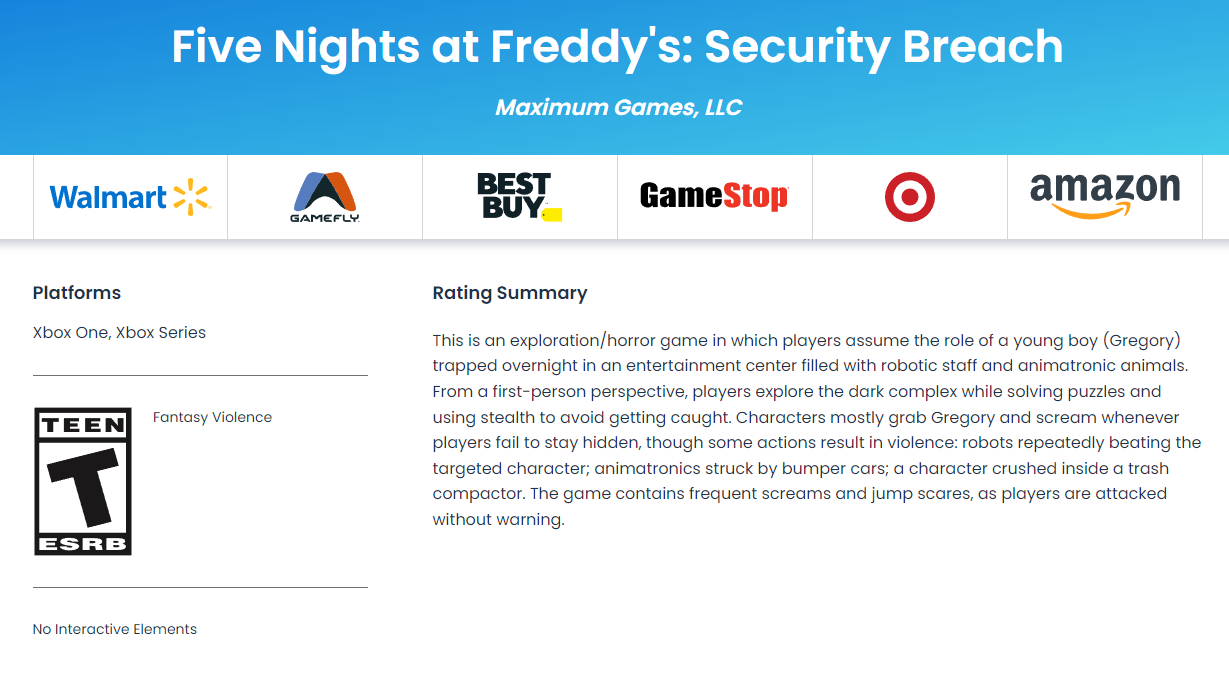 Five Nights at Freddy’s: Security Breach близка к релизу на Xbox - игра получила рейтинг