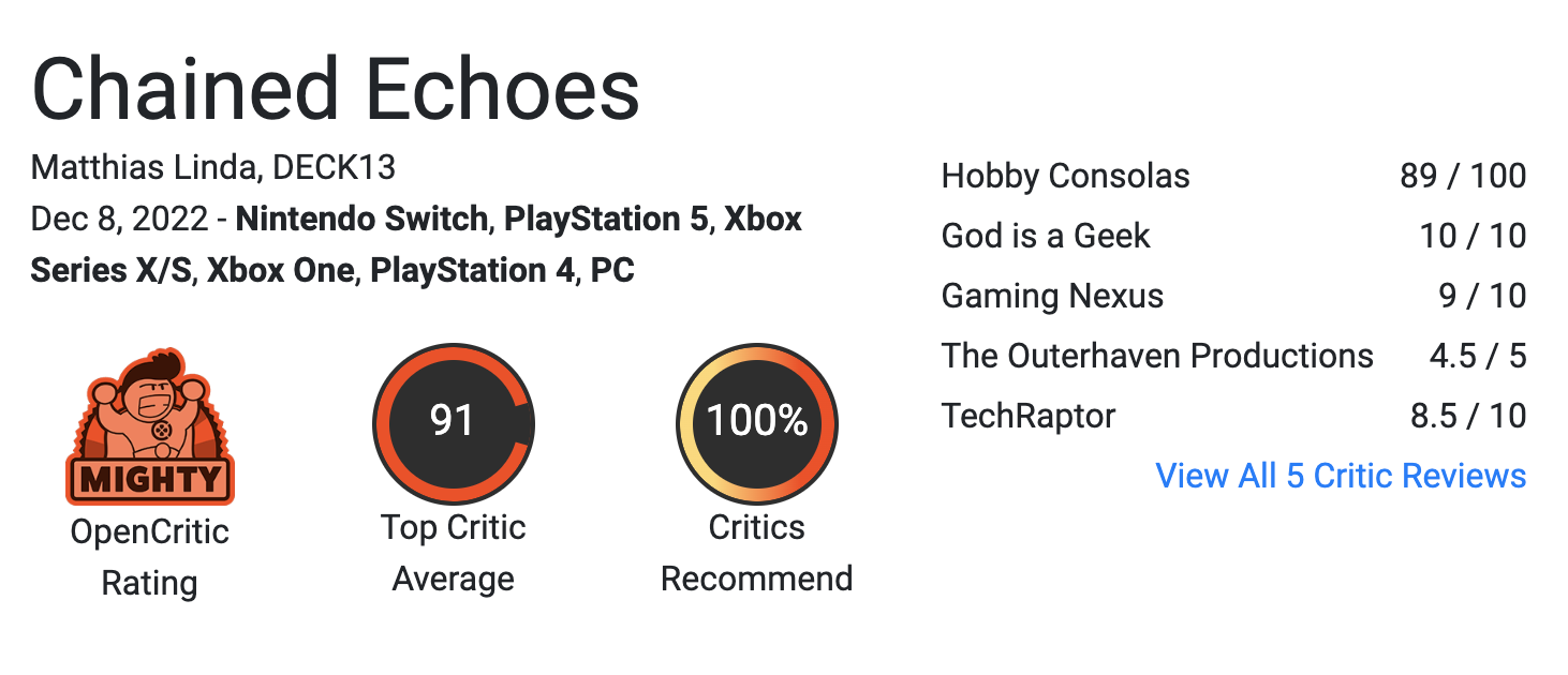Новинка Game Pass игра Chained Echoes получает очень высокие оценки критиков: с сайта NEWXBOXONE.RU
