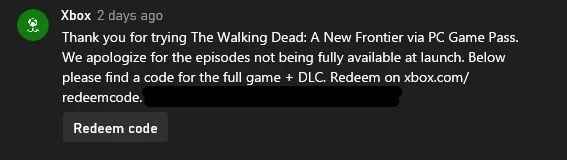 Из-за проблем с Game Pass команда Xbox дарит бесплатно 2 игры The Walking Dead: с сайта NEWXBOXONE.RU