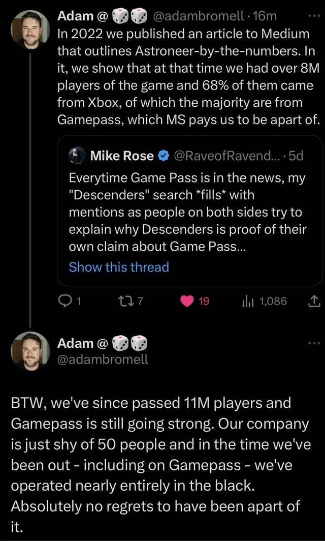 Создатель Astroneer похвалил Game Pass, а потом удалил свои сообщения: с сайта NEWXBOXONE.RU