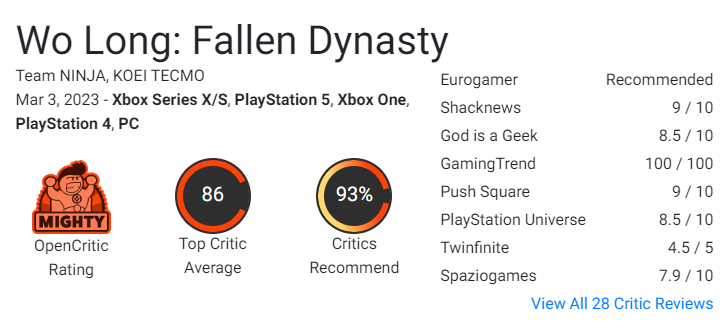 Первые оценки Wo Long: Fallen Dynasty от критиков довольно высокие, игра завтра выходит в Game Pass: с сайта NEWXBOXONE.RU