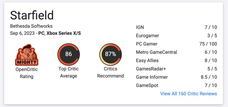 Оценки Starfield снизились с момента релиза, она покинула ТОП-60 игр 2023 года по версии Metacritic: с сайта NEWXBOXONE.RU